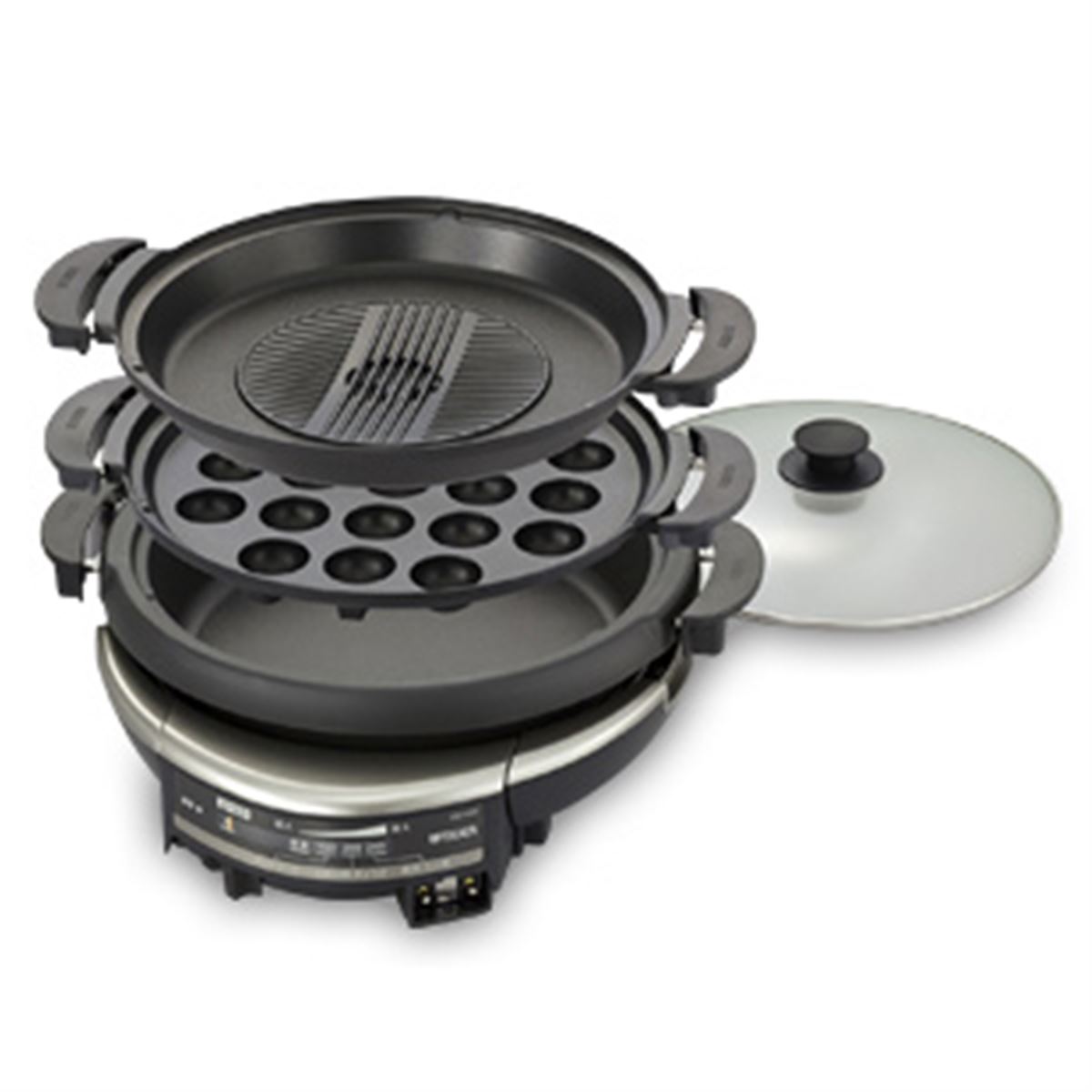 タイガー魔法瓶 プレート3枚タイプ ガラス蓋付き CQD-B300-TH タイガー、たこ焼き用など3つのプレートが付属する遠赤外線グリルなべ