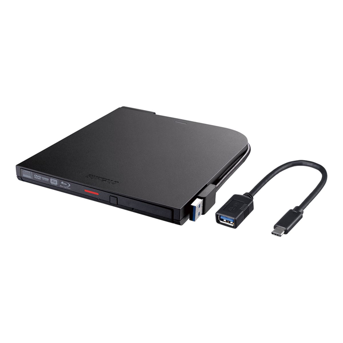 バッファロー、USB Type-C変換ケーブル付属の薄型BDドライブ