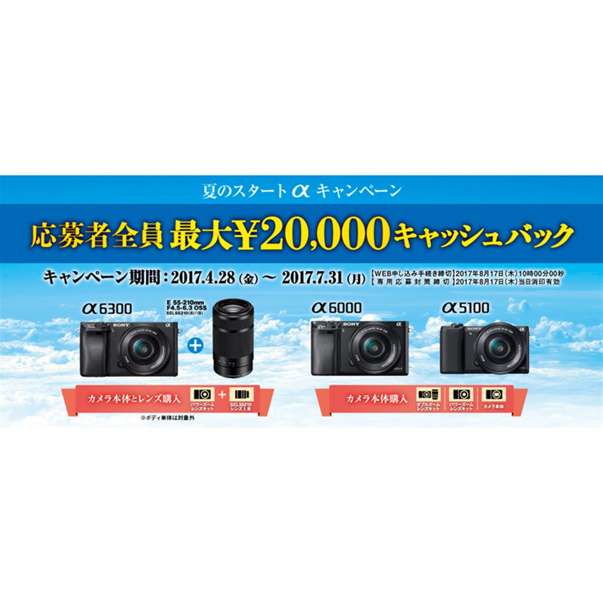ソニー、「α6300」「α6000」「α5100」購入で最大20,000円キャッシュ