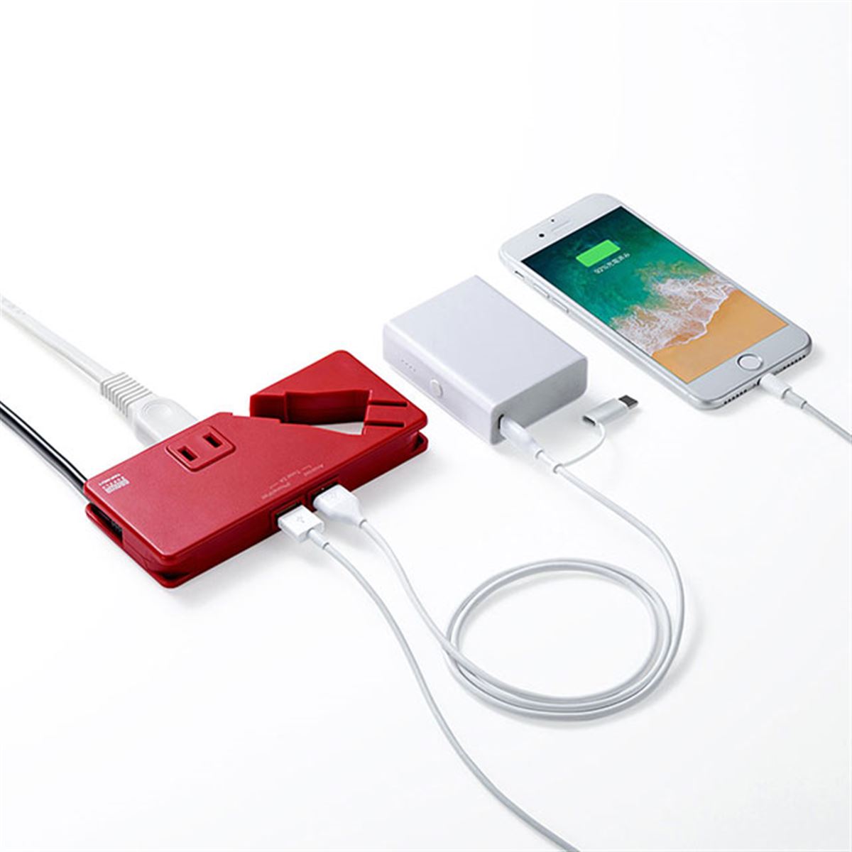 サンワ、携帯性にすぐれた充電用USBポート付き薄型2個口電源タップ