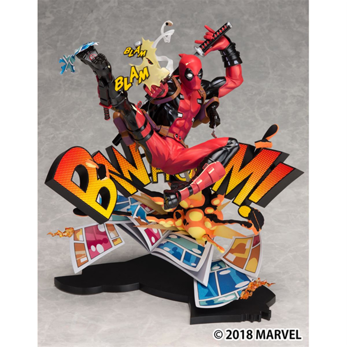 コミック紙から飛び出したような、MARVEL「デッドプール」のフィギュア