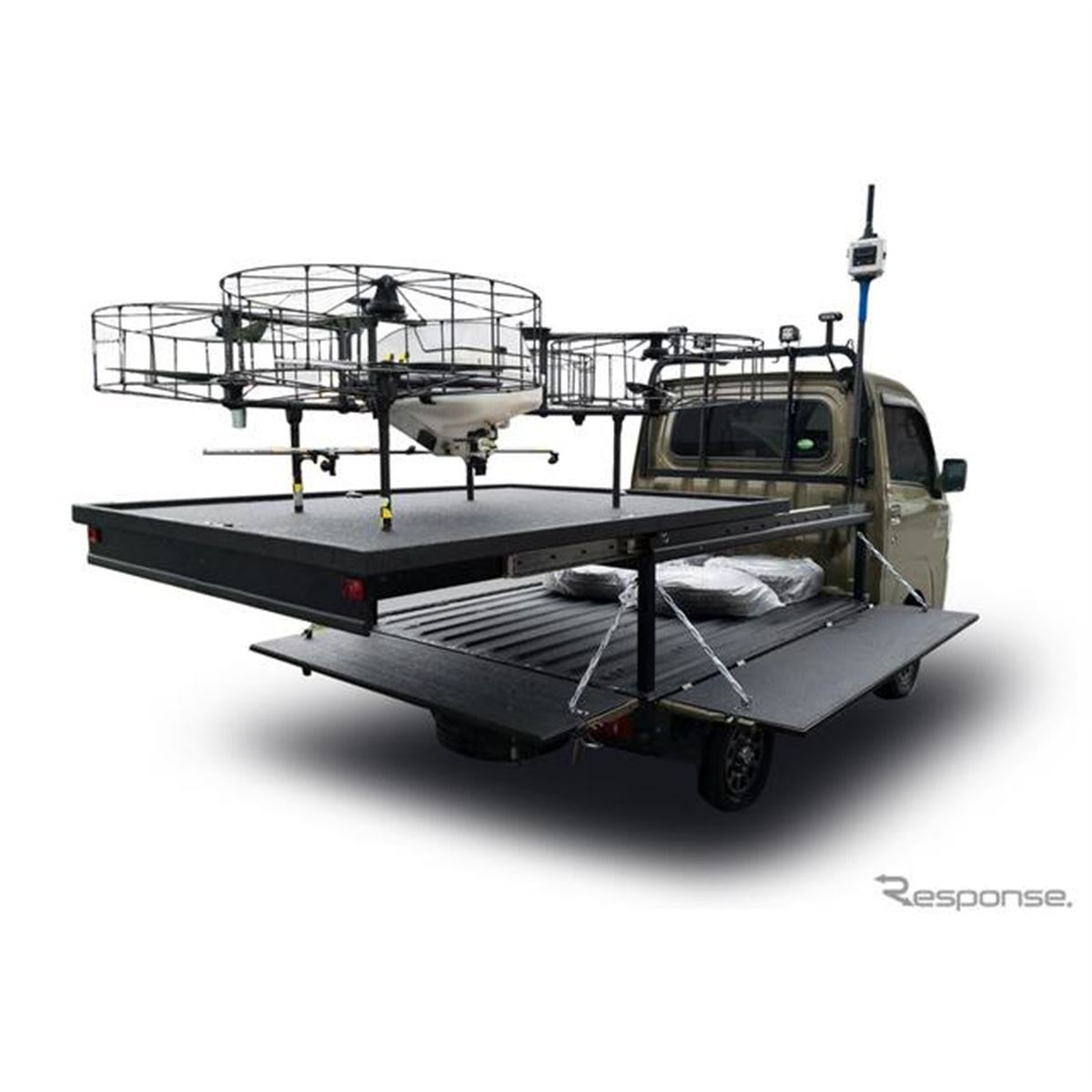 ドローンが軽トラの荷台に発着…ダイハツとナイルワークスが次世代農業