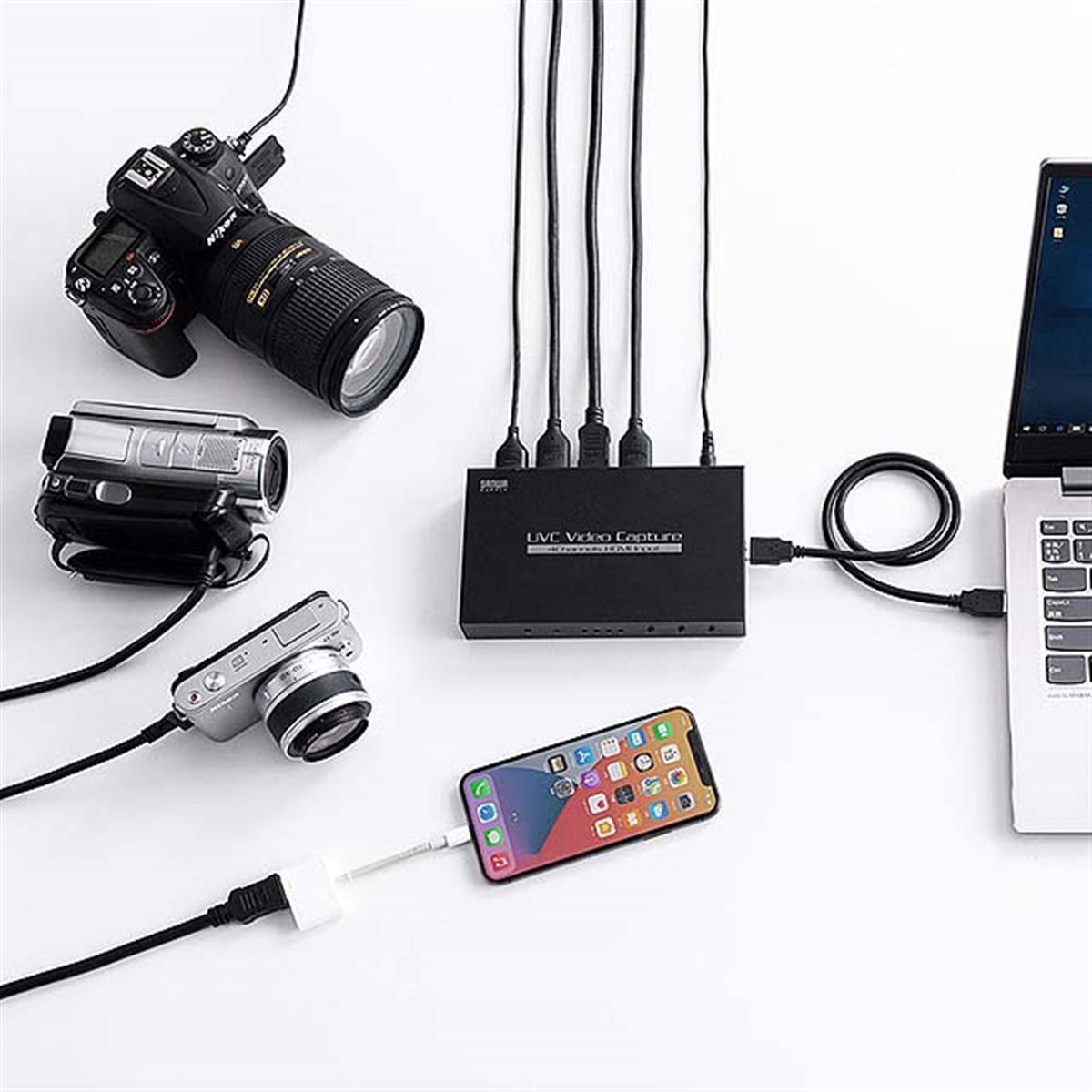 サンワ、ビデオカメラなどを最大4台まで同時にHDMI入力できるUSB-HDMI