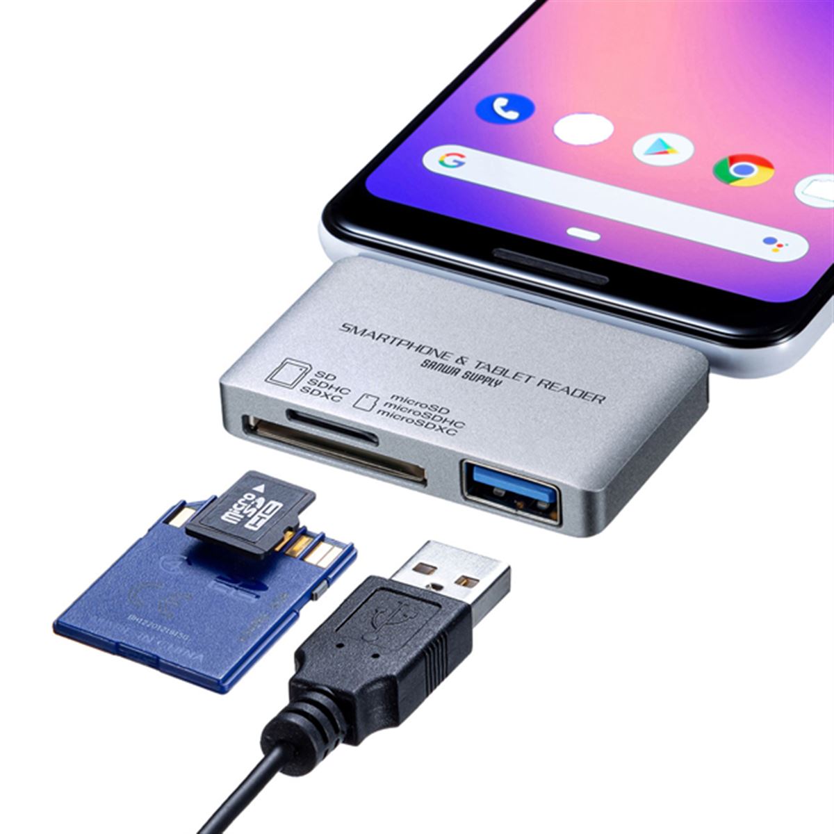 サンワ、Type-Cスマホやタブレットで使えるUSBポート付きカード