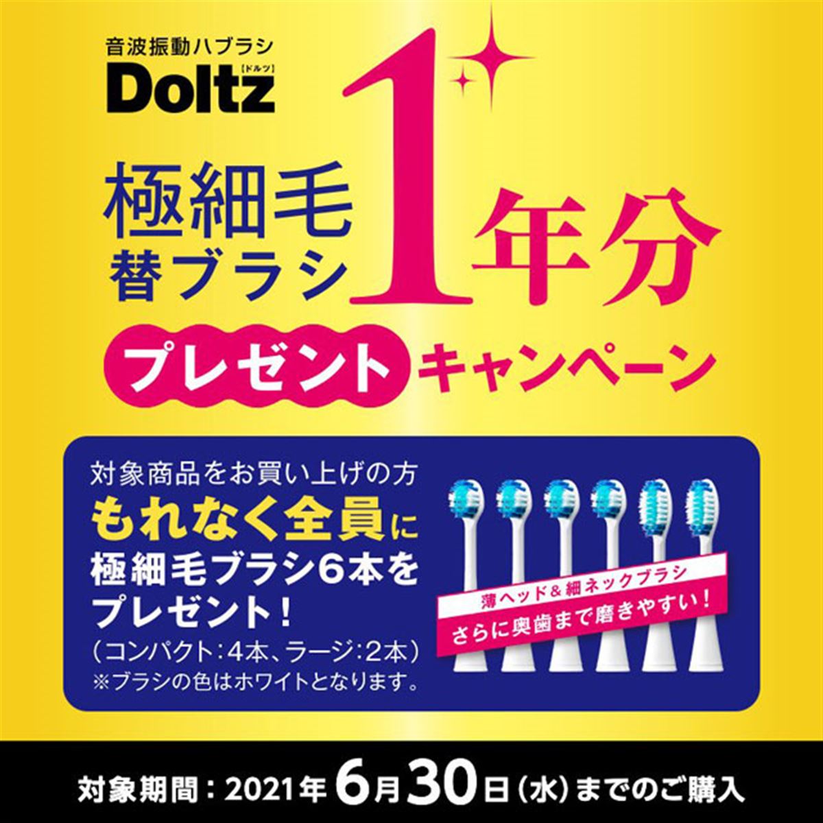 パナソニック、音波振動ハブラシ「ドルツ」購入で替ブラシ1年分