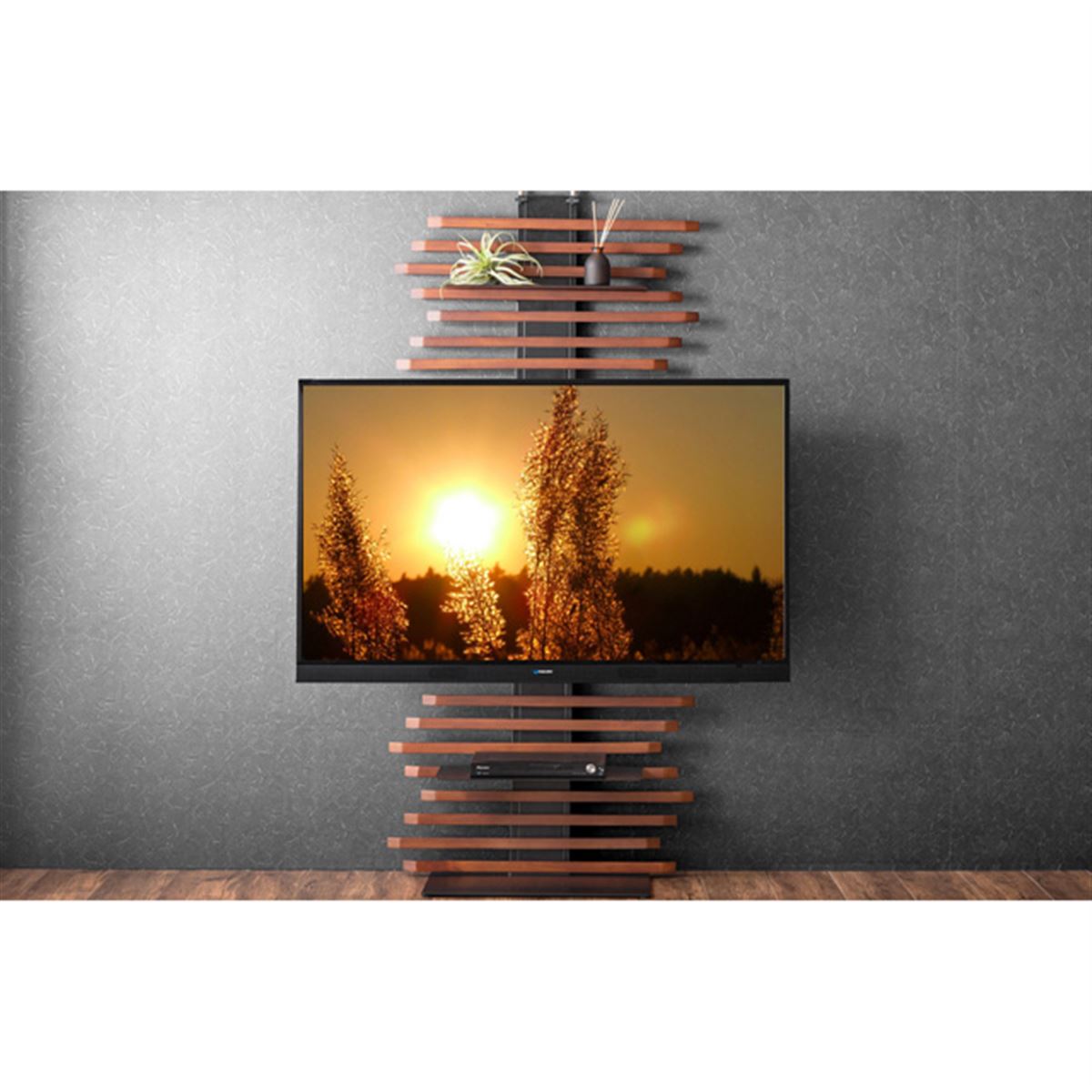 32～65V型テレビ対応、天然木デザインも楽しめるつっぱり式テレビ