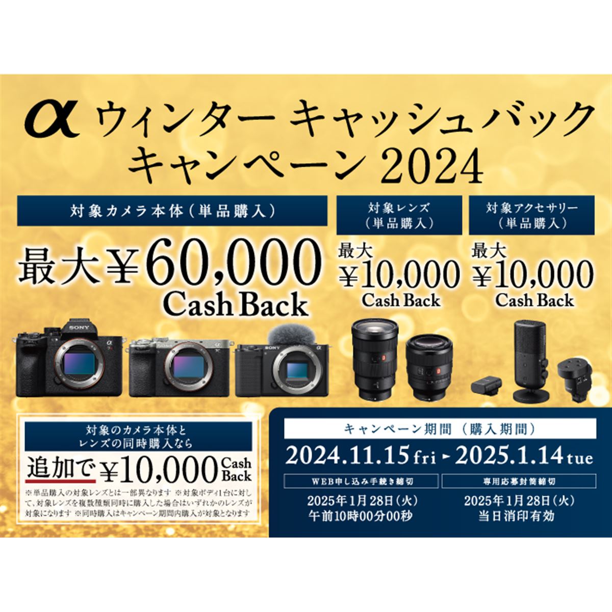 ソニー、カメラ単品60,000円還元の「αウィンターキャッシュバックキャンペーン2024」 - 価格.com