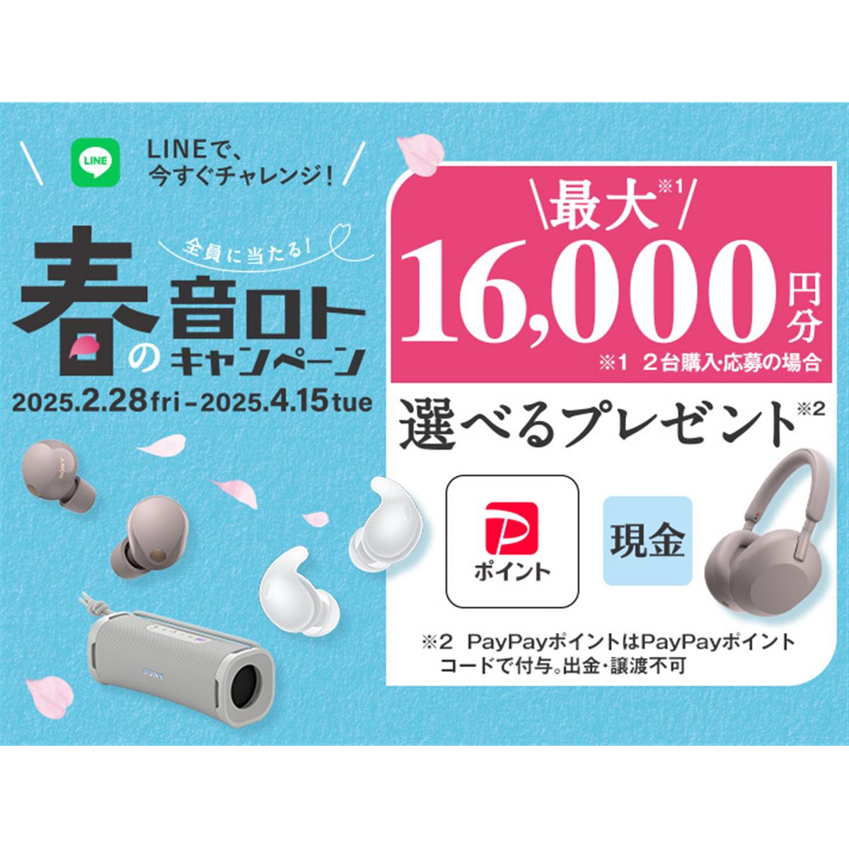 SONY - はるです！ ソニー、最大16,000円分還元の「2025年春の音ロトキャンペーン