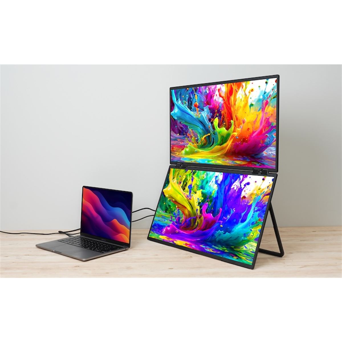 サンコー、上下2画面が回転する「23.8インチ上下2画面拡張デュアル