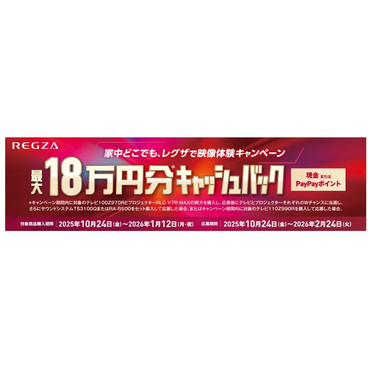 TVS REGZA、総額最大18万円分のキャッシュバックキャンペーンを10月24