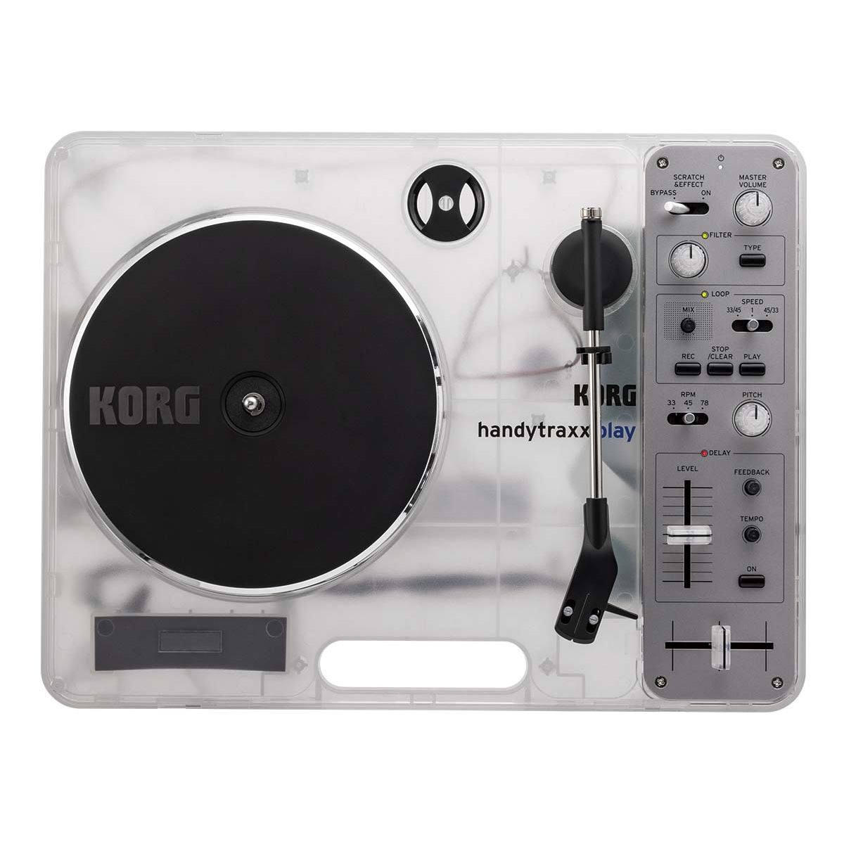 atmosとKORGがコラボ、透明なポータブルレコードプレーヤー