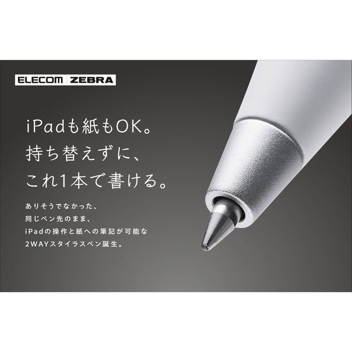 エレコム、ゼブラ共同開発のiPad・紙両用タッチペン「スタイラス