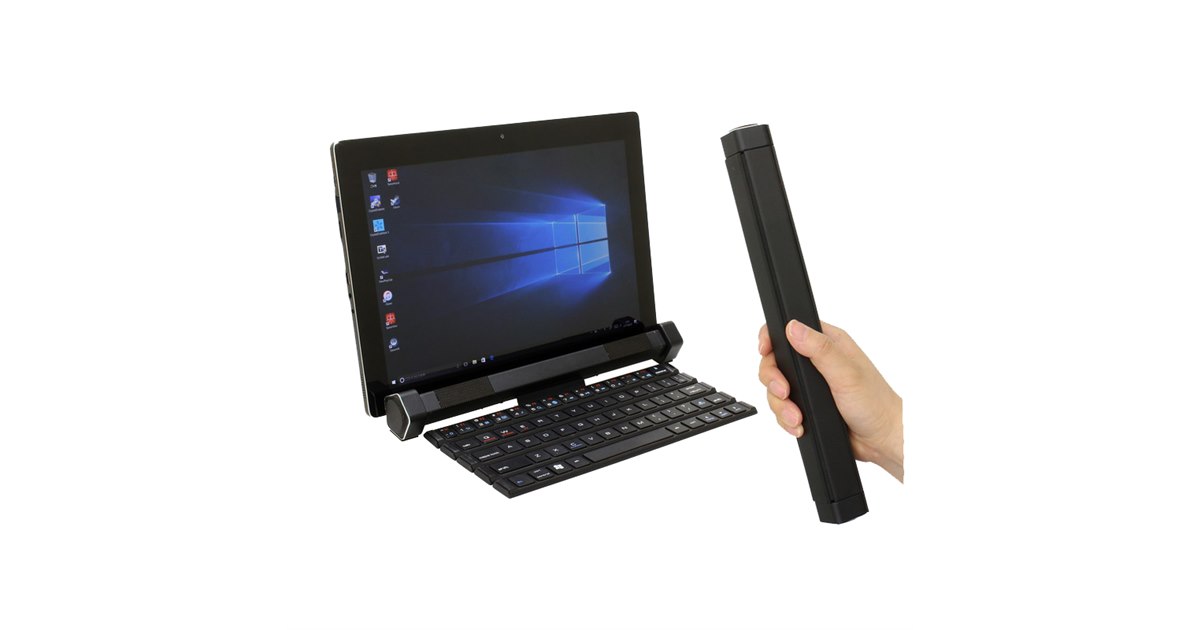 上海問屋、筒状のスピーカーごとクルクル巻けるBluetoothキーボード