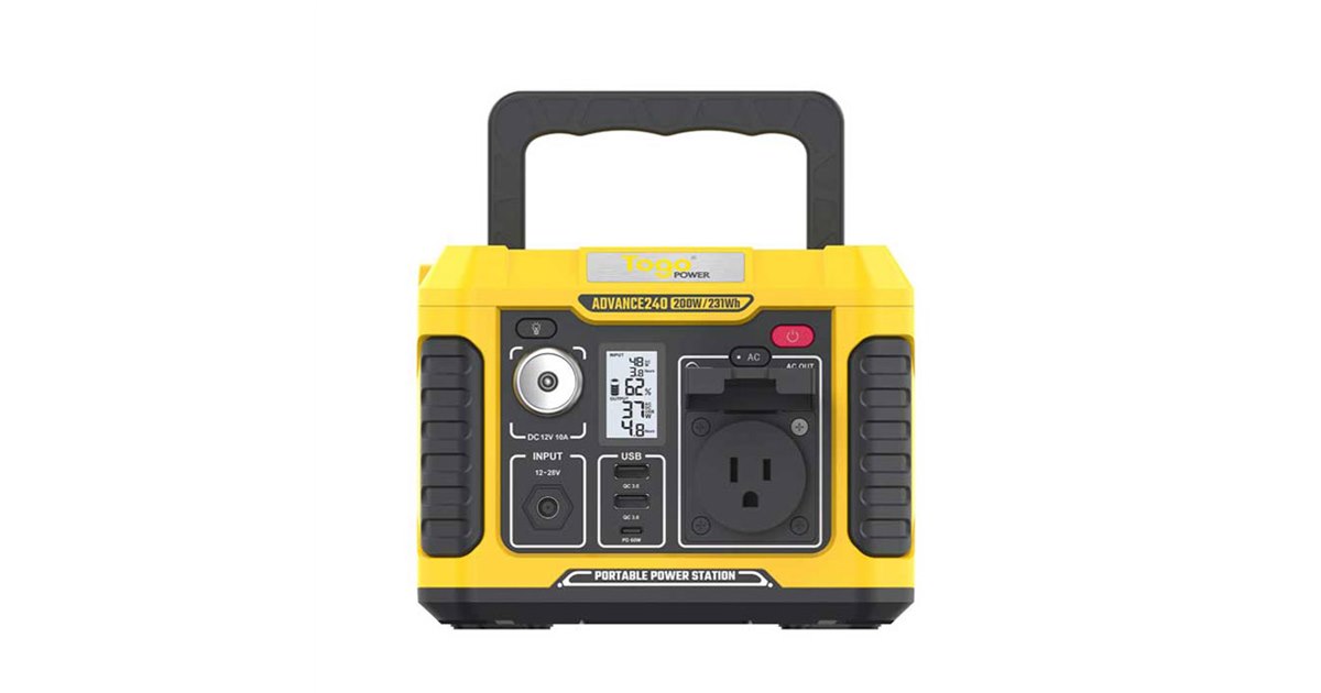 TogoPower、LEDライト搭載の62400mAhポータブル電源「AD240Y