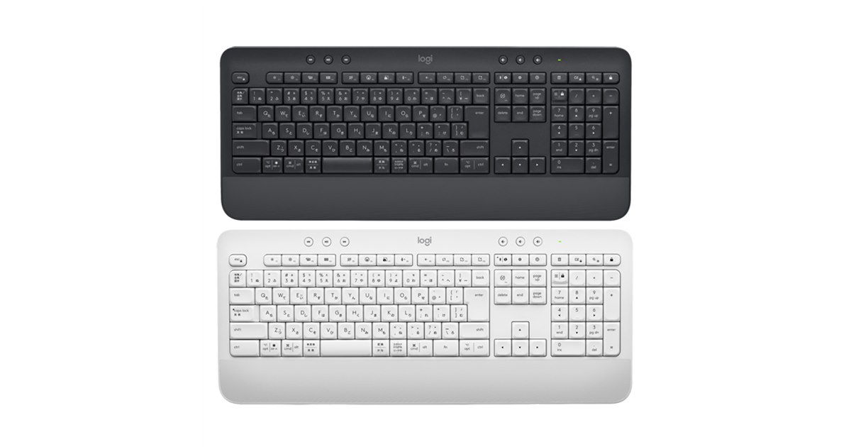 ロジクール、パームレスト付きフルサイズワイヤレスキーボード