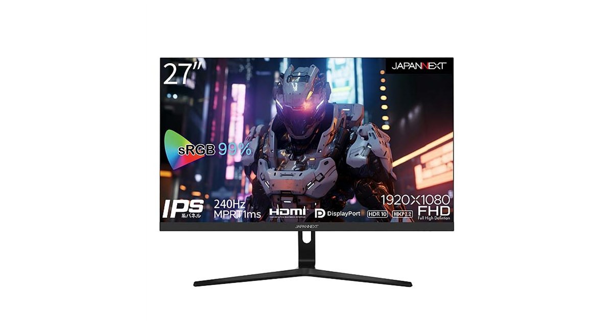 ディスプレイ・モニター本体 JAPANNEXT JN-I27FR240 240Hz JAPANNEXT 27インチ フルHD(1920x1080)解像度 240Hzリフレッシュ