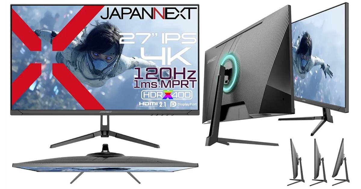 JAPANNEXT、35,980円で120Hzの27型4K液晶ディスプレイ「JN