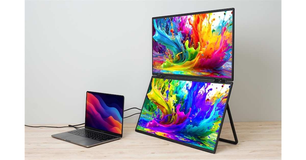 サンコー、上下2画面が回転する「23.8インチ上下2画面拡張デュアル