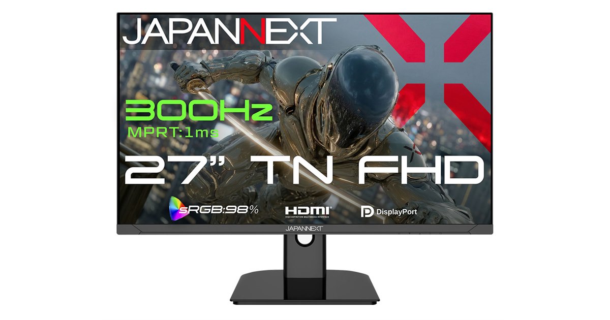 23,980円、300Hz対応の27型フルHDゲーミングモニター「JN-T27G300F