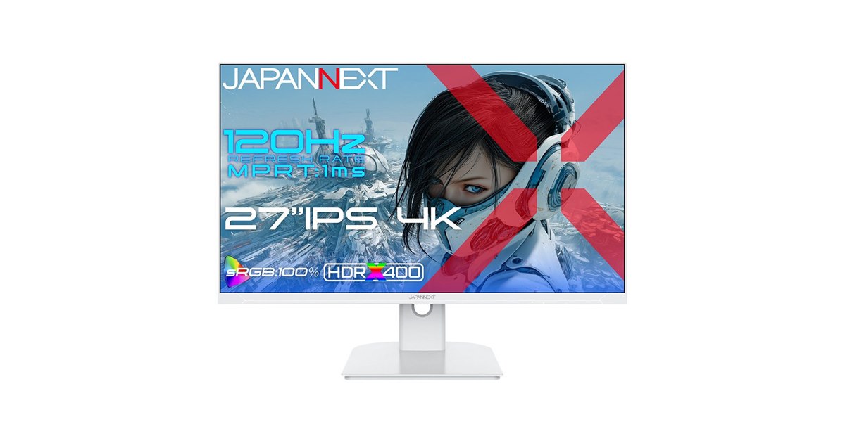JAPANNEXT、白で統一した120Hz対応27型4Kゲーミングモニター「JN