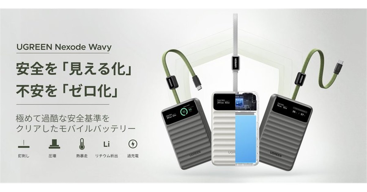 UGREEN、安全性を重視したディスプレイ付きモバイルバッテリー「Nexode