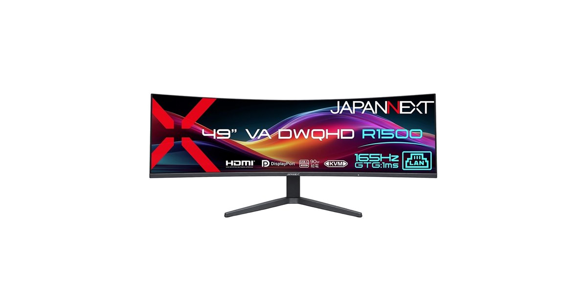 JAPANNEXT、49型の大画面湾曲ウルトラワイドゲーミングモニター「JN