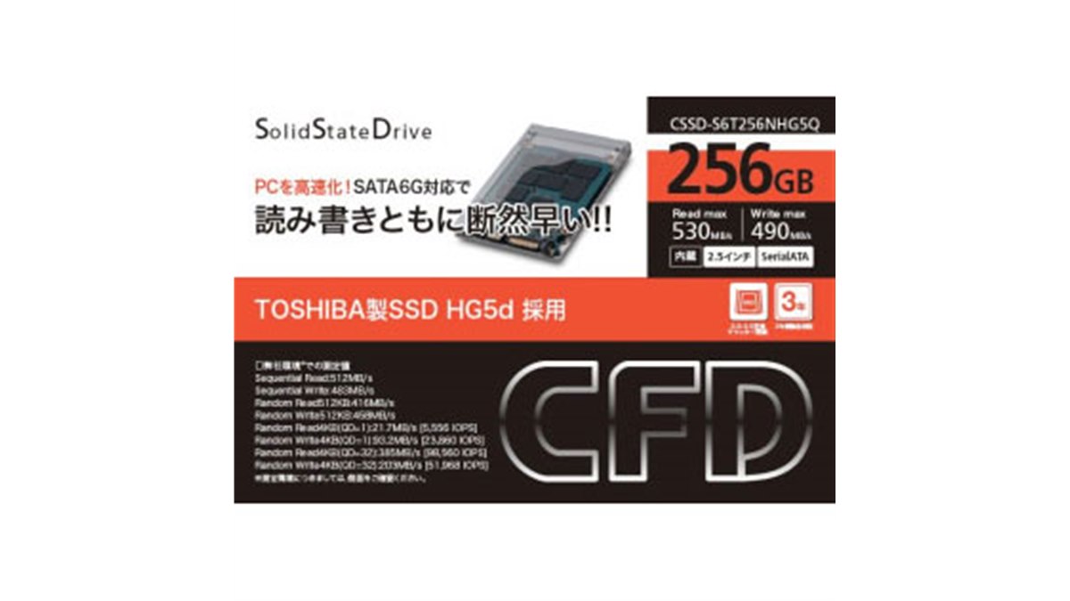CSSD-S6T512NHG6Z | CFD Toshiba製SSD 採用 MLCモデル 512GB