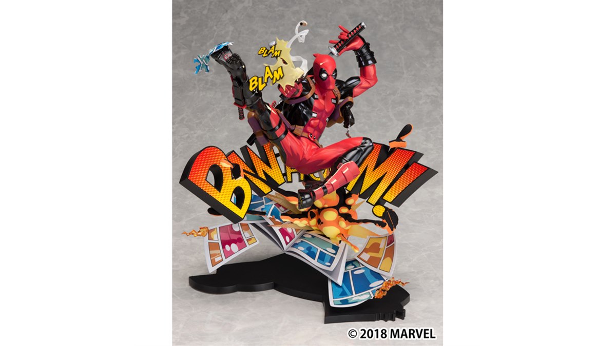 コミック紙から飛び出したような、MARVEL「デッドプール」のフィギュア