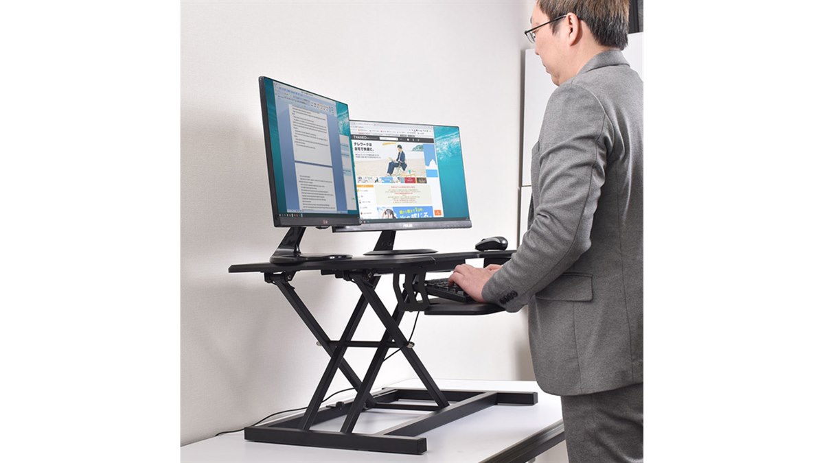 机上に高さ125～420mmをプラスする「置くだけスタンディングデスク