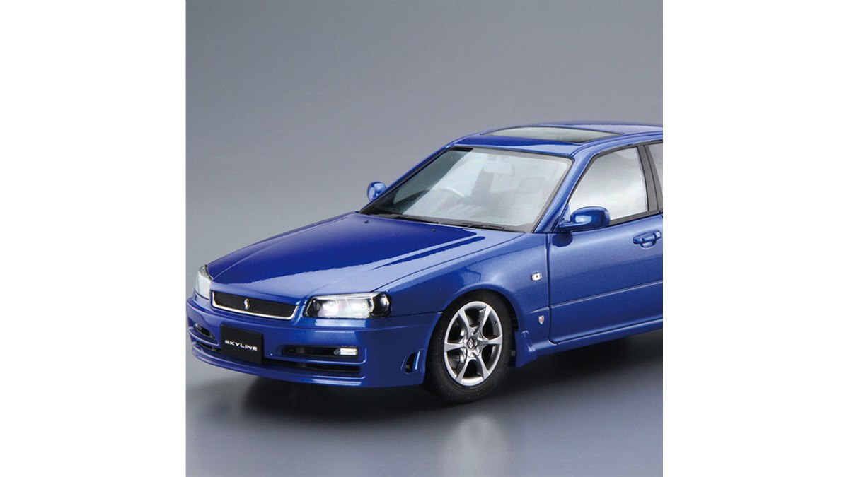 AOSHIMA、カタログ仕様を再現した「R34型スカイライン」1/24模型