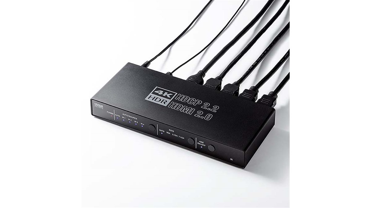サンワ、4台の機器を切り替えられる4K対応HDMIセレクター「400-SW033