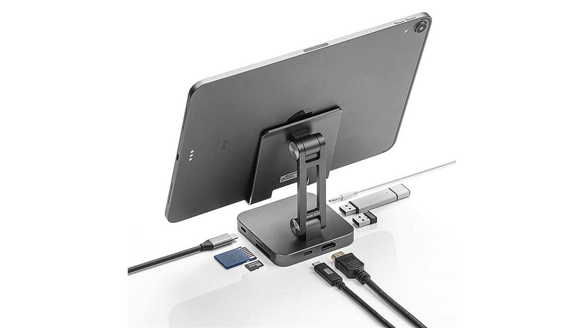 サンワ、スタンド機能付きUSB Type-Cドッキングハブ「400
