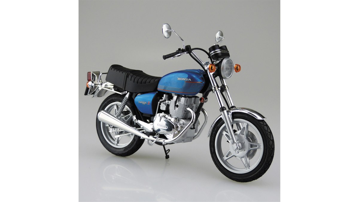 【当店一番人気】 1977年の“やかんタンク”を再現、AOSHIMA「ホンダ HAWK-II」1/12 オートバイ・バイク