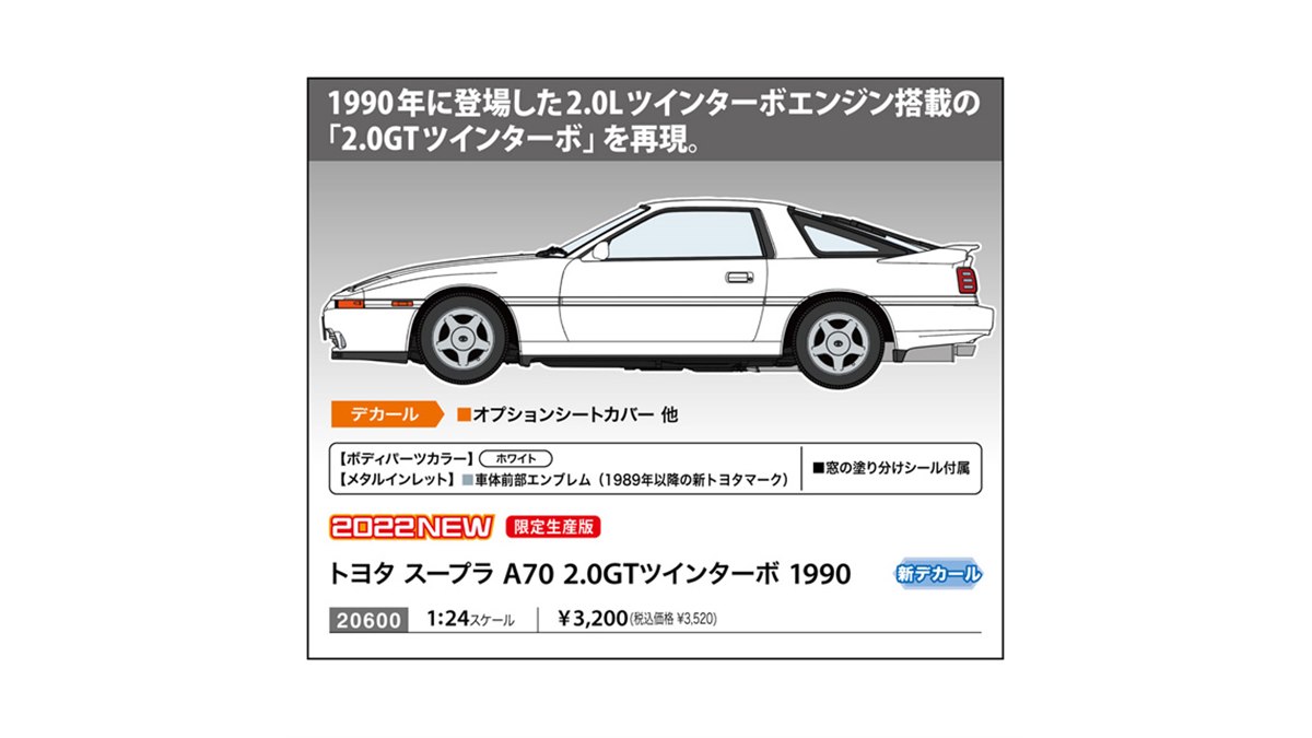 1990年式「2.0GTツインターボ」を模型化、トヨタの車体