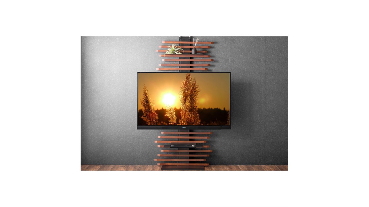 テレビスタンド 黒 木製 32～65V型テレビ対応、天然木デザインも楽しめるつっぱり式テレビ