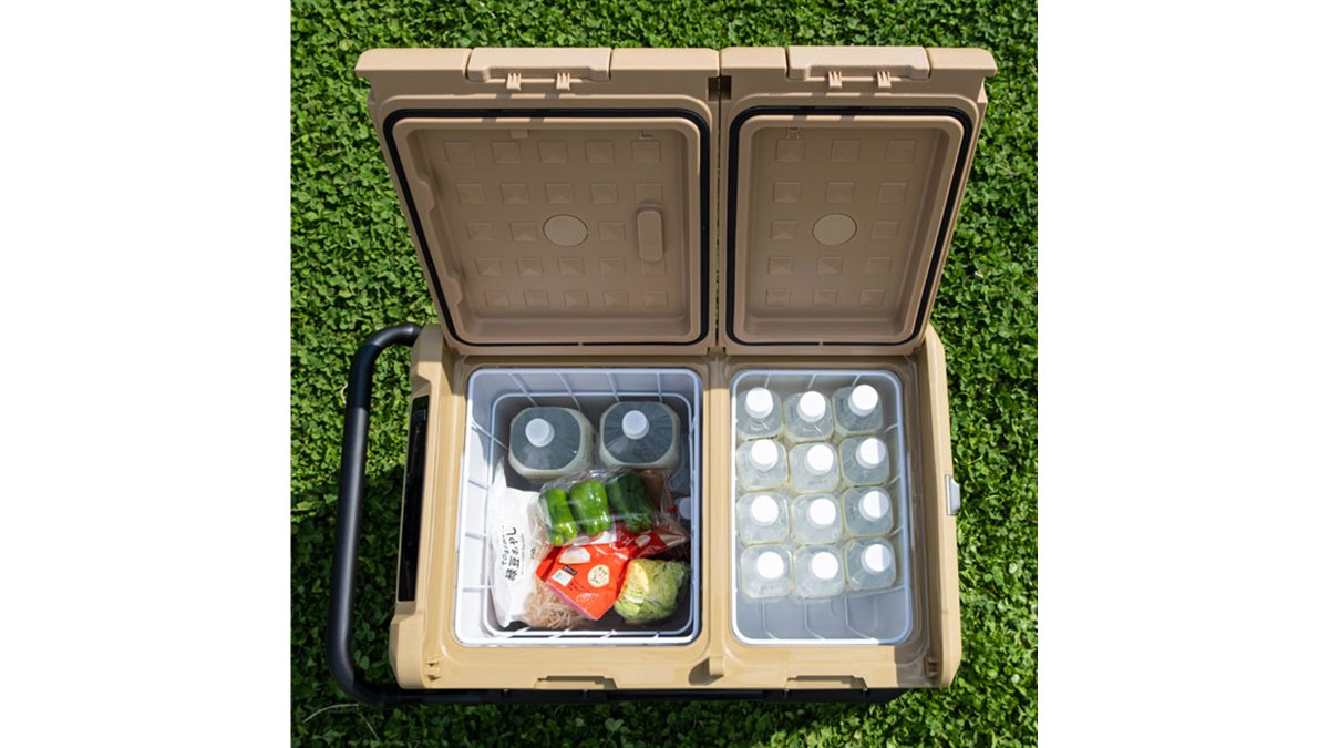 左右の庫内で別々の温度設定、2室構造の容量45Lポータブル冷蔵庫が本日