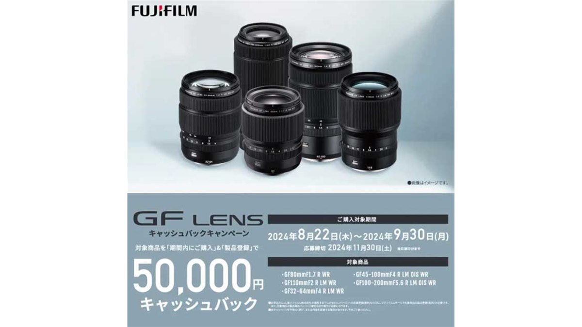 富士フイルム、50,000円還元の「GFレンズ キャッシュバック