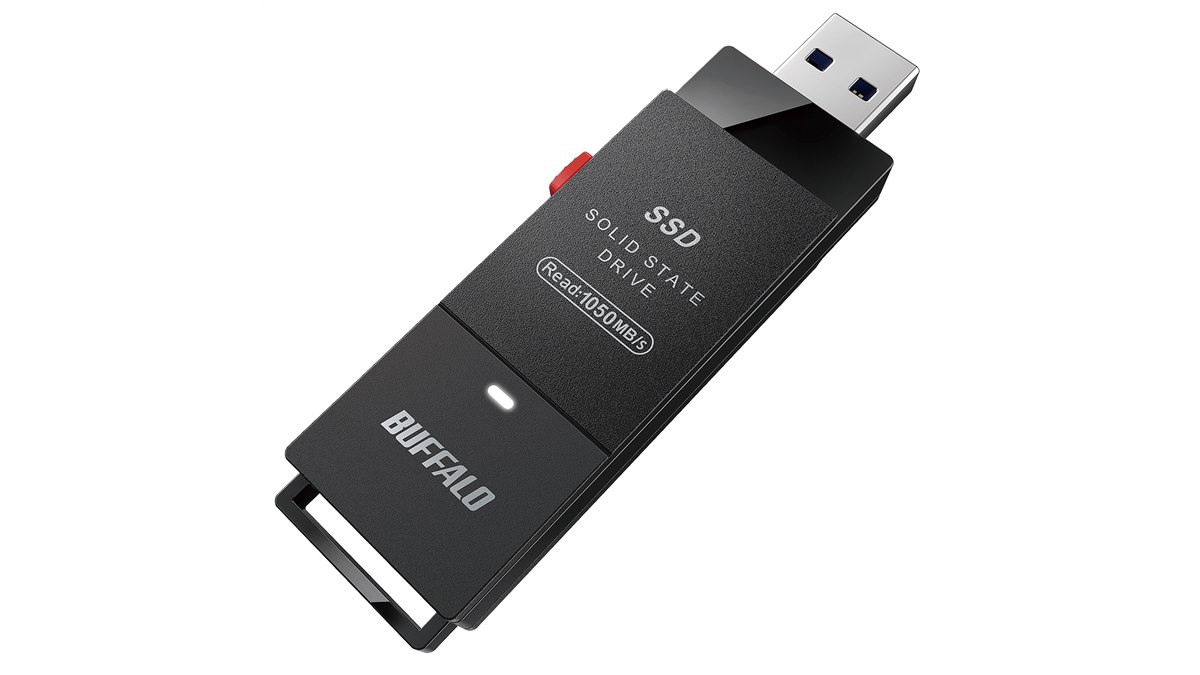 バッファロー、読み込み約1050MB/sのスティック型SSD「SSD-SCHU3A