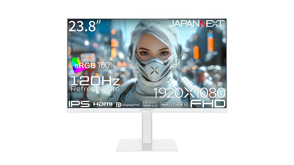 JAPANNEXT、120Hz対応・ホワイト筐体の23.8型ディスプレイ「JN
