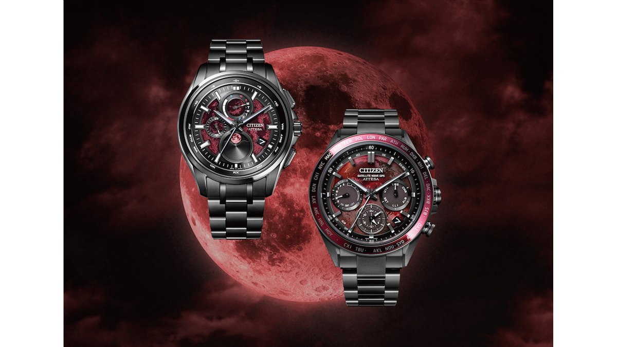 美品【稼働品】CITIZEN　シチズン　ブラック　レッド　シルバー　ソーラー シチズン アテッサから皆既月食をテーマにした「Shades of Red