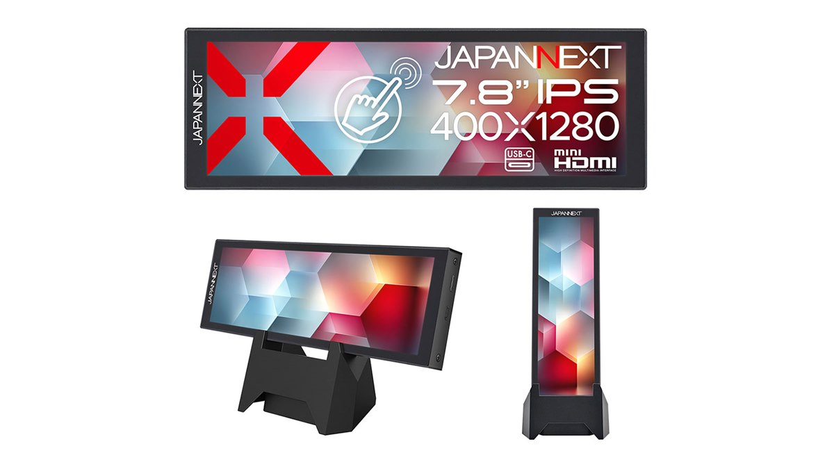 モバイルモニター JAPANNEXT、400×1280表示でタッチ操作に対応した7.8型モバイルモニター