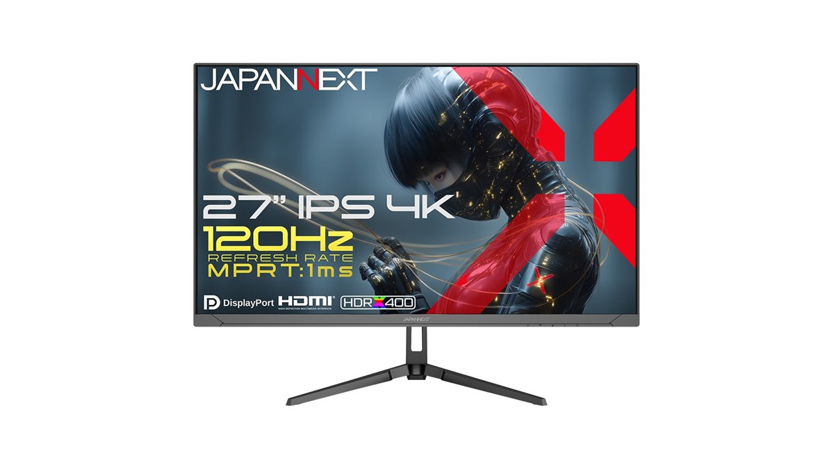 JAPANNEXT、120Hzリフレッシュレートと1msの応答速度に対応した27型4K