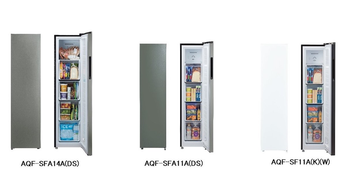 AQUA、隙間に置けるスリム設計を採用した105L/140L冷凍庫「スリム