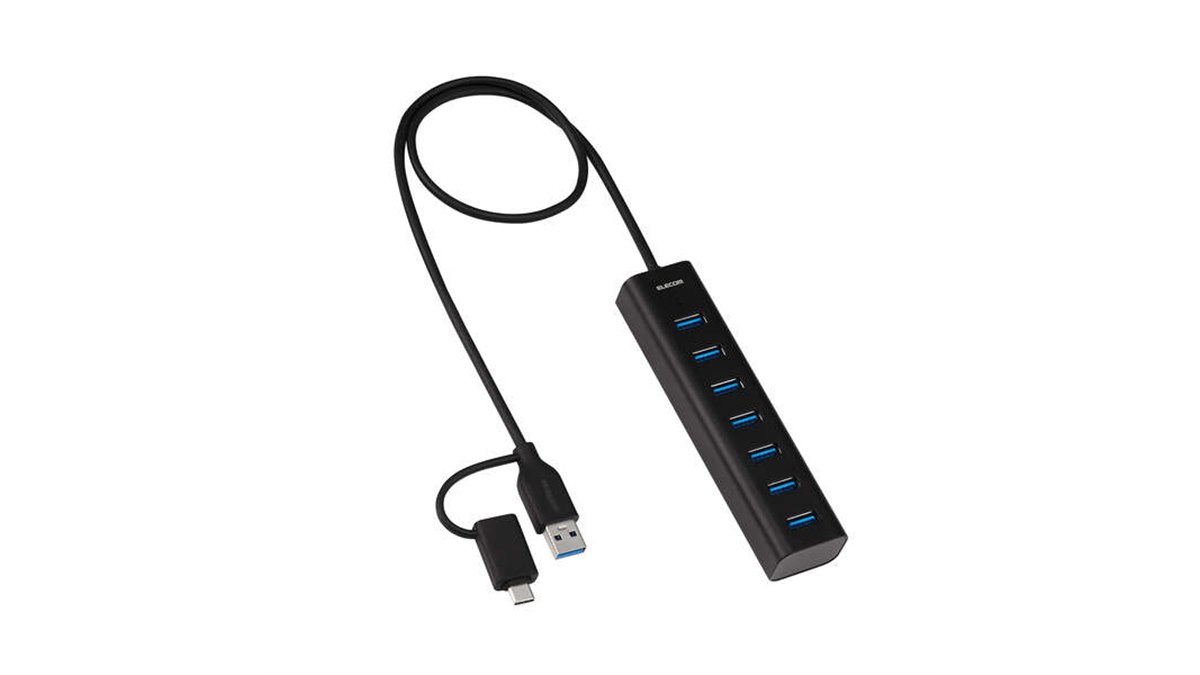 今流行りのアレです　Bluetooth USB C 黒ノブ　リバーブユニット エレコム、USB Type-C変換アダプターが付属する7ポートアルミUSBハブ
