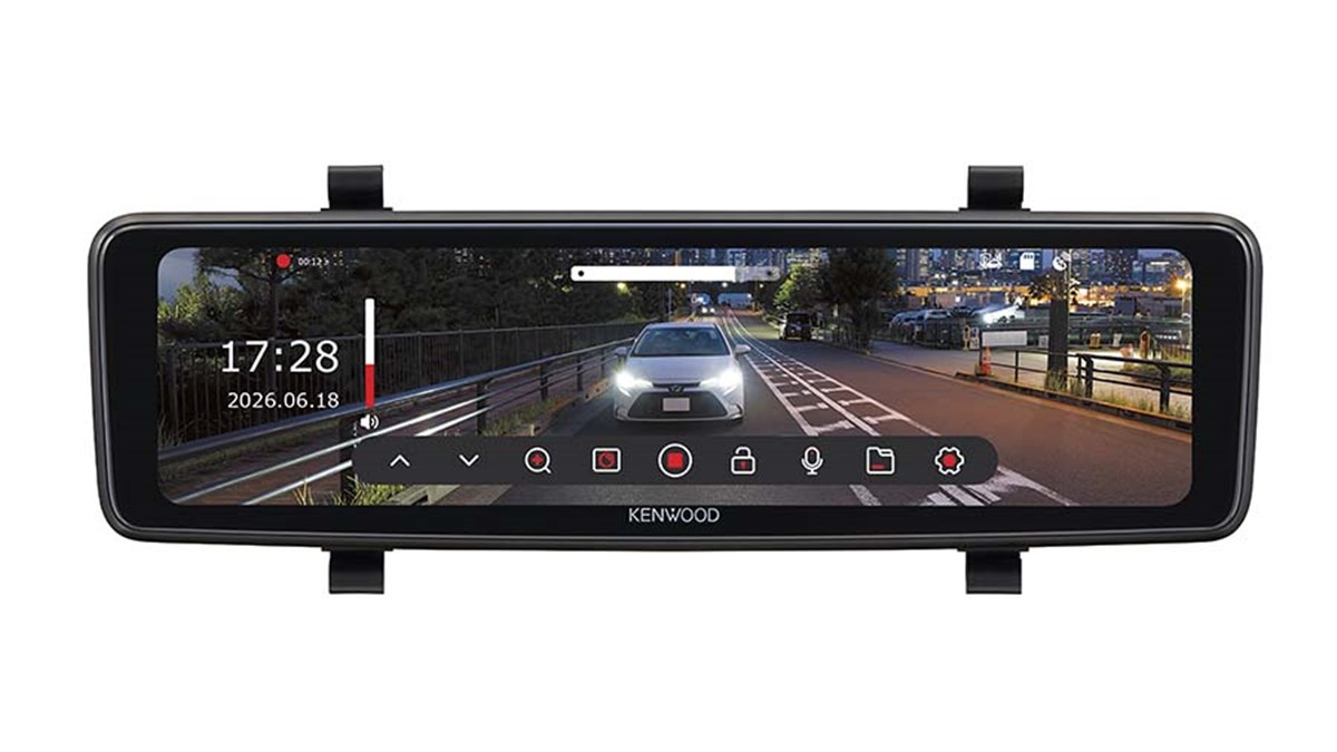 ケンウッド、56fps表示対応のルームミラー型ドラレコ「DRV-X80EM