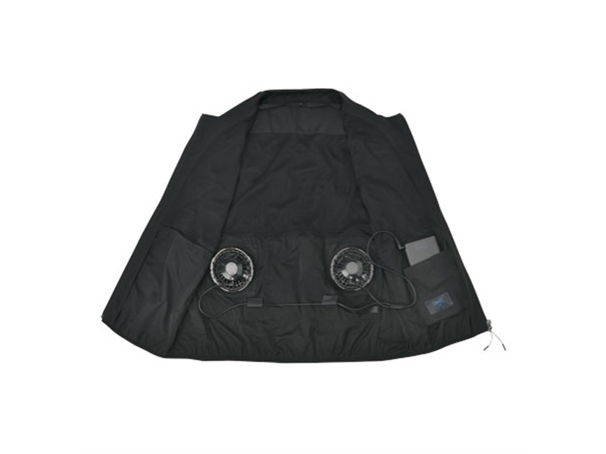 税別24,990円、黒を基調とした空調服「ファンベスト」をアルペン