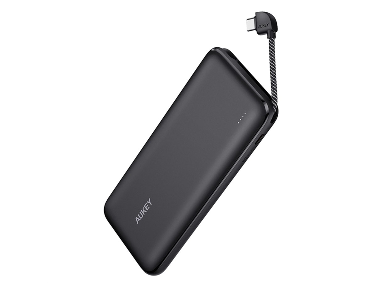 AUKEY、USB Type-Cケーブル内蔵10000mAhモバイルバッテリー「Basix