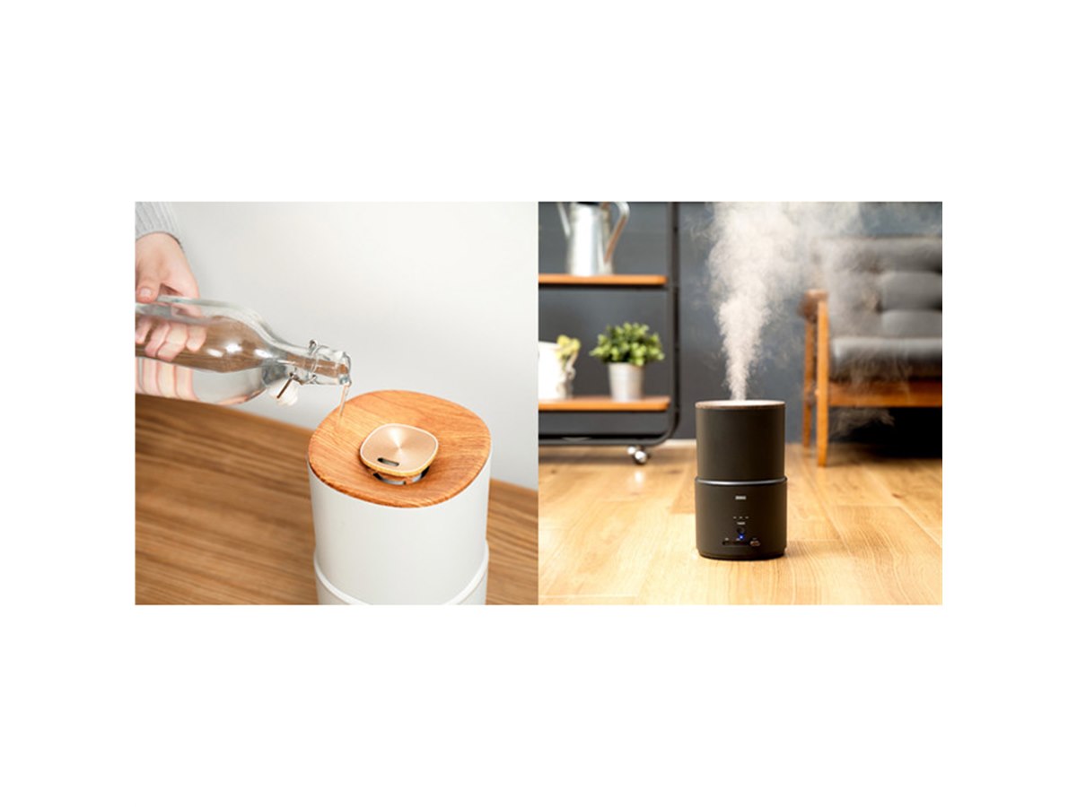 上から片手で水を注げる”木目調デザインの抗菌超波式加湿器「PR-HF064