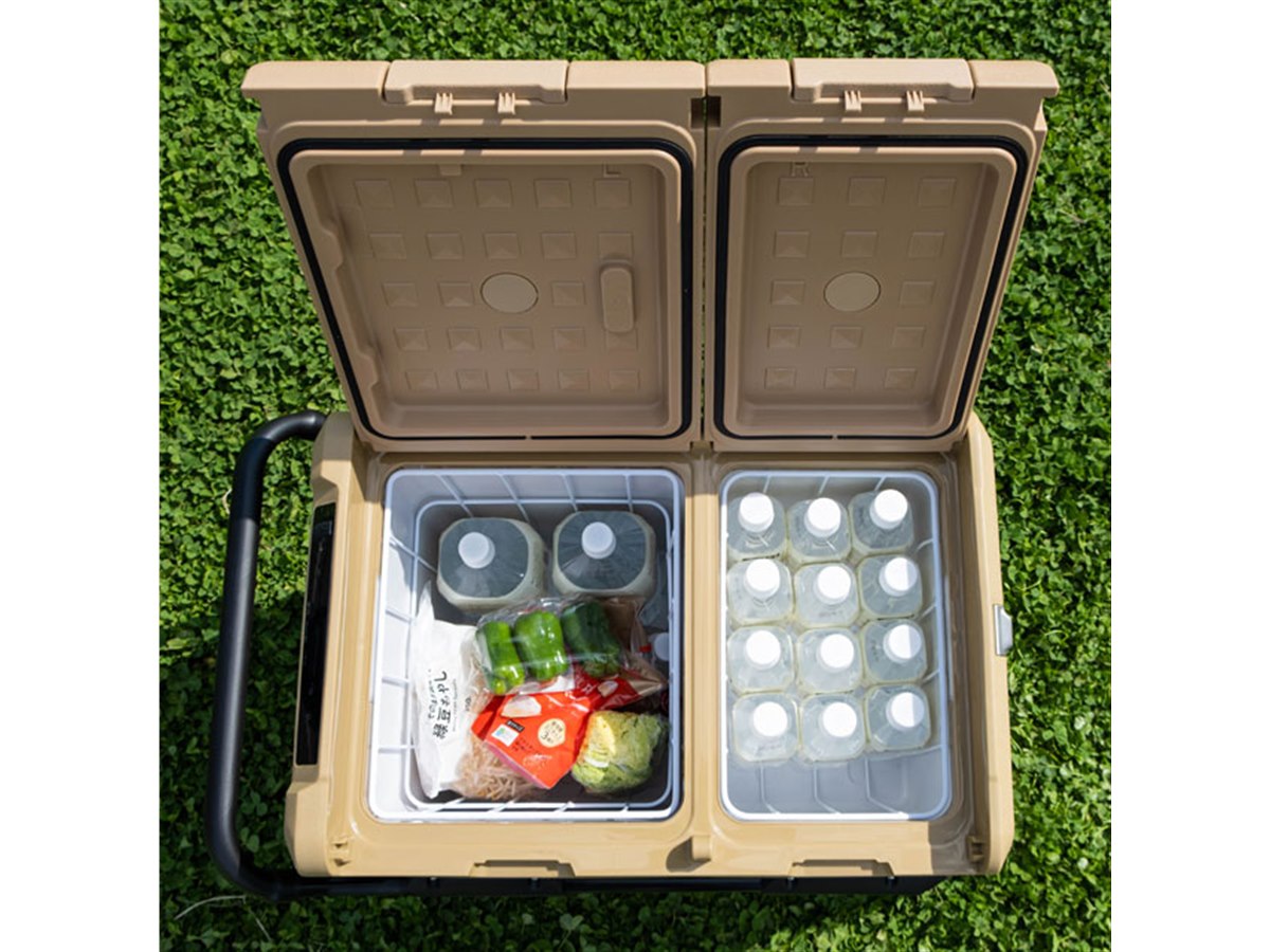 左右の庫内で別々の温度設定、2室構造の容量45Lポータブル冷蔵庫が本日