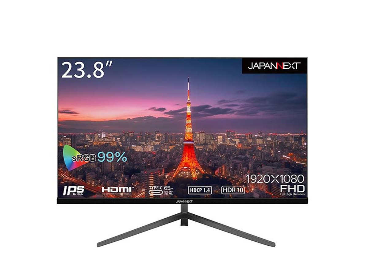 JAPANNEXT、USB Type-C端子を搭載した23.8型フルHD液晶